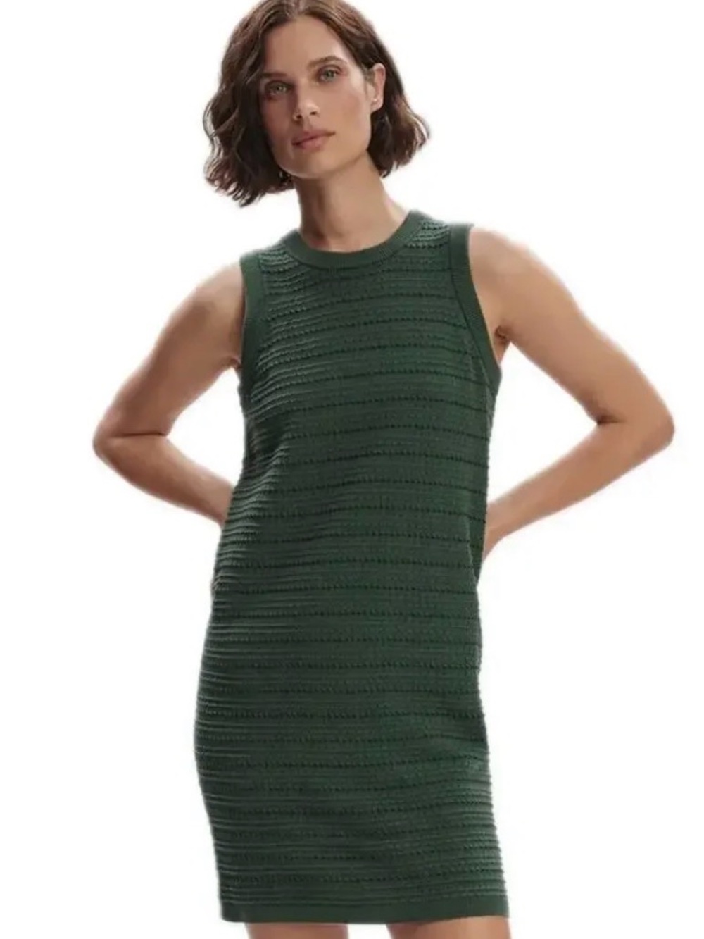 Varley Mindy Contrast Stitch Green Knit Sleeveless Dress Small